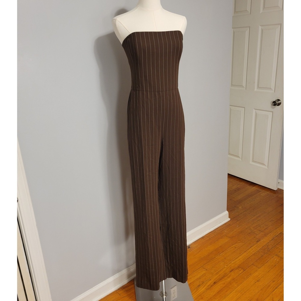 Ralph Lauren Purple Label Markus Pinstripe Wool Jumpsuit Womens 4 Brown $1,290